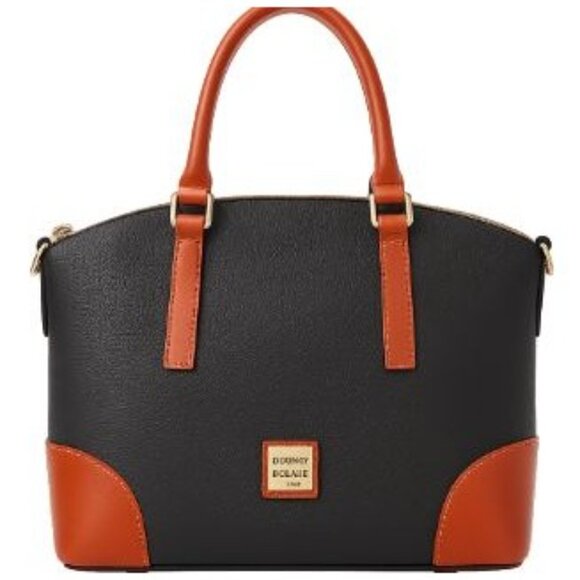 NWT  Dooney & Bourke Premium Pebble Grain Leather Satchel Handbag Black Brown - Picture 2 of 12